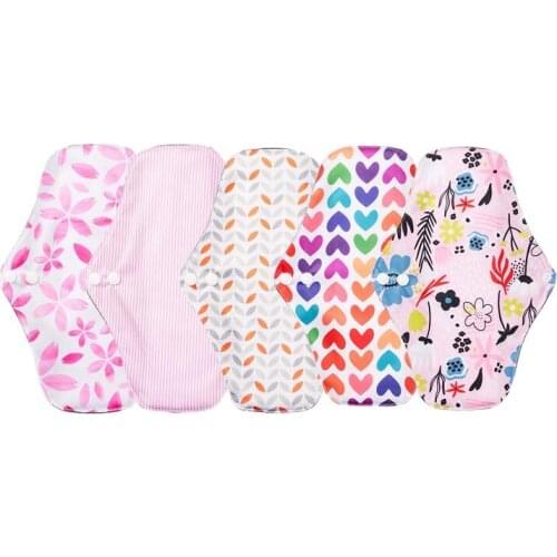5PCS Medium Size Reusable Pad Bamboo Charcoal Sanitary Pad Mom Menstrual Cotton Pad Washable Pad Women Care