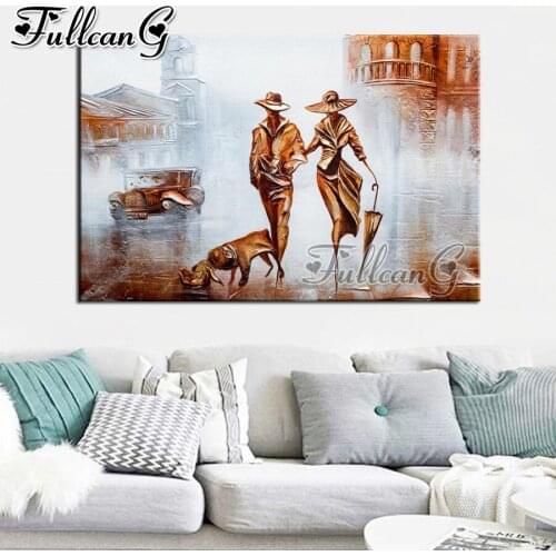 FULLCANG Abstract golden couple dog diy full square round diamond painting 5d mosaic embroidery sale home decoration FC2971