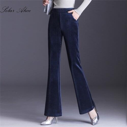 Free Shipping 2020 Womens Autumn And Winter New Micro-Horn Corduroy Slacks High Waist Loose Slim Plus Size Bar Fleece