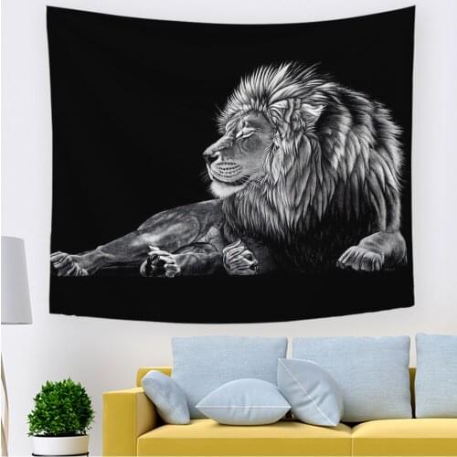 Hawkalice Black And White Lion Tapestry Hippie Wall Hanging Tapestry Vivid 3D Print African Wall Tapestry For Living Room deco