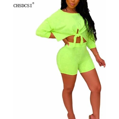 CHSDCSI Women Half Sleeve T-shirt Top Elastic Waist Shorts Two Pieces Set Casual Style Summer Solid Female Suit 2021 Casual