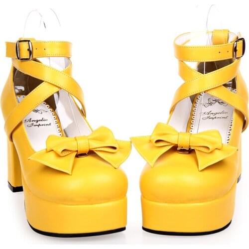 Cos Bowknot Princess Kawaii Girl Women Shoes Round Princess Shoes High Heel Tea Party JK Uniform Lolita Shoes