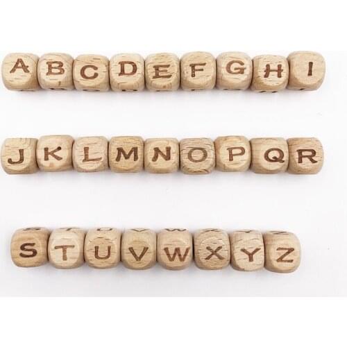 100pcs Baby Teether English Letters Wood Beads For Pacifier Chain Wooden Teething DIY Accessories Chew Toys Baby Teether