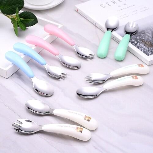 Baby Set Training Spoon Child Tableware Stainless Steel 304 Dinner Learning Tableware Children Training Dinnerware Spoon Fork