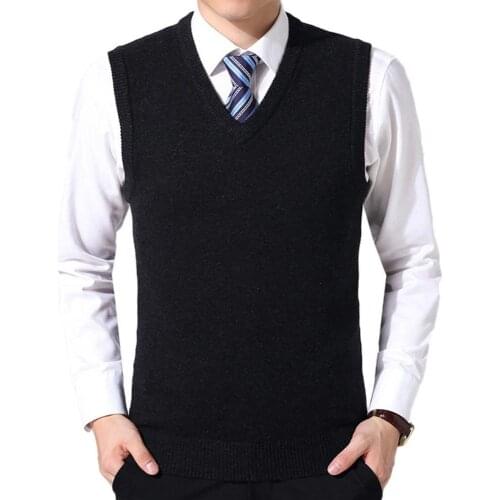 Ele-choices Men Casual Winter Solid Color V Neck Sleeveless Knitted Woolen Plus Size Vest