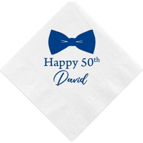 Bow Tie Birthday - Personalized Napkins 40th Birthday | 50th Birthday Custom any number Custom Birthday Napkins Design Napkins