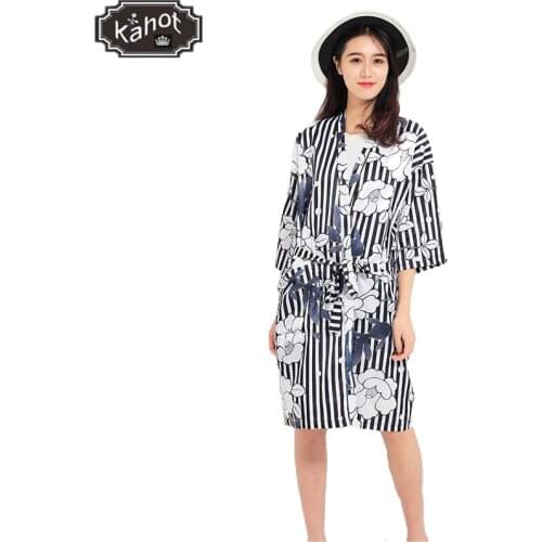 Salon Client Gown Robe Cherry Blossom Stripes Smock Kimono Hairdressing Cape Dress Beauty SPA Hotel Barber Guest Cloth Gown