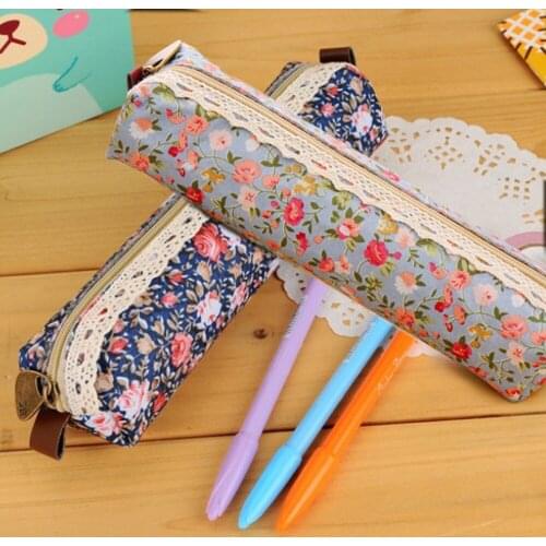 Canvas Pencil Bags Cute Flower Floral Pen Stationery Pouch Bag Case Organizer for School Office Kid Students Adults