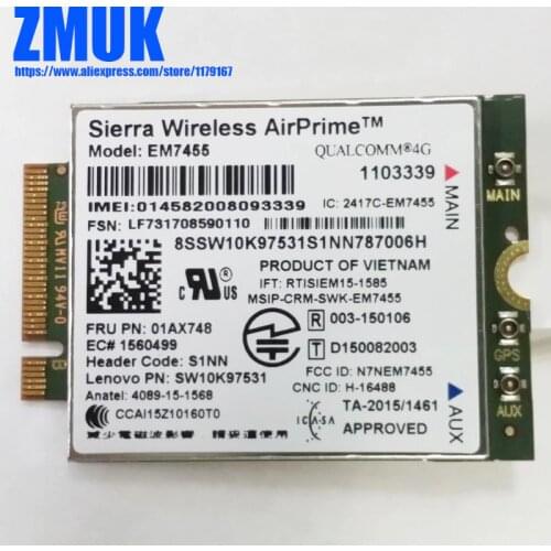 EM7455 RV2 4G WWAN Card For Lenovo Thinkpad L470 L560 L570 P40 P50 P51 P51S P70 P71 T460 T460P T470 T570 X270 Series,P/N 01AX748