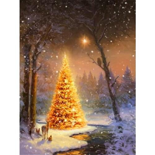 GATYZTORY Christmas Tree Painting By Number Drawing On Canvas DIY Pictures By Number Winter Handpainted Home Decor Gift