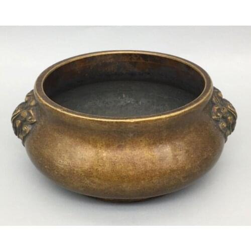 China brass lion head small Incense burner crafts statue