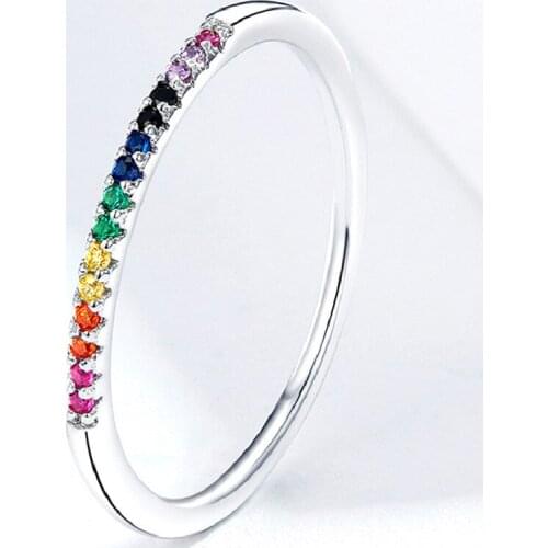 Sterling Silver Ring S925 Sterling Silver Inlaid With Colorful Zircon Ring Simple Rashion Jewelry