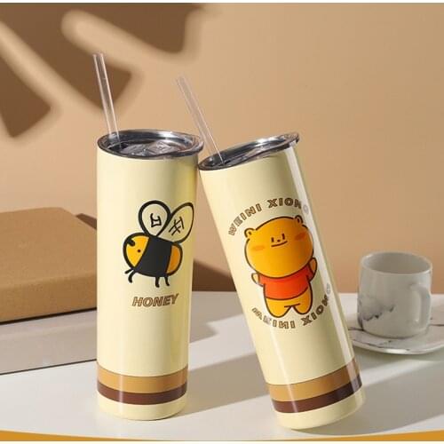 New 20oz Straight Cup Cartoon Stainless Steel Tumblers Thermos Cup Car Coffee Cup Car Cup Straw Handy Bottle Car Accessories