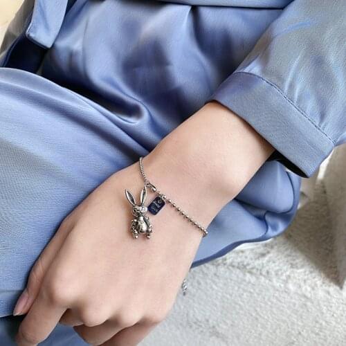 Cute funny mechanical rabbit hip hop lucky silver bracelet tide wild simple jewelry for fashiom women gifts
