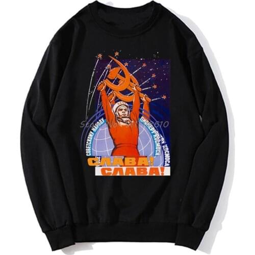 Fashion Russia CCCP Yuri Gagarin Hoodies Men Short Sleeve Cotton Soviet Cosmonaut Hoodie Spring Autumn Sweater Streetwear