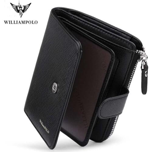 New Men Fashion Genuine Leather Wallet Business Credit Card Holder Wallet Multifunction Zip WilliamPOLO Purse Photo Case
