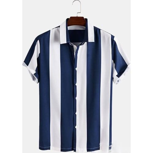 2021 Fashion Color Striped Sunflower Shirt Mens Casual Striped Print Sunflower Beach Short Sleeve Shirt Mens Shirt Top