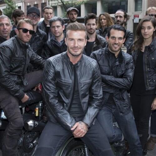 David Beckham Genuine Leather Jacket Mans Fall Fashion Slim Real Cowhide Leather Black Short leather Mens Motorcycle Jackets