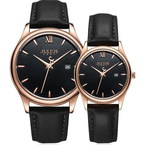 Auto Date Julius Mens Watch Womens Watch Couple Lovers' Clock Fashion Hours Real Leather Simple Boy Girls Birthday Gift Box