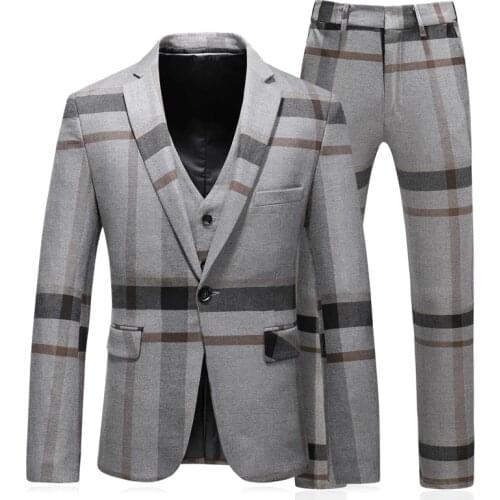 High Quality Brand Mens Suit Set Fashion Single Button Striped Blazer Coat Straight Pant 3 Pieces Sets Business Slim Fit Suits