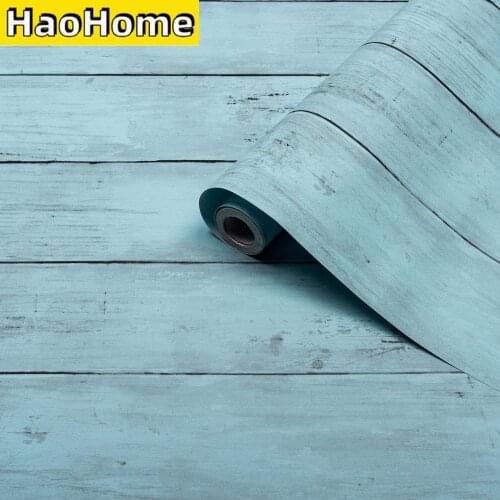HaoHome Wood Grain Peel and Stick Wallpaper Blue Maple Wood Plank Self Adhesive Wallpaper Wall Background Wall Decoration