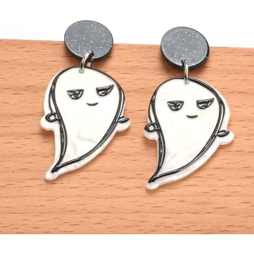 2021 New ZA Halloween Ghost Skull Skeleton Earrings Women Indian Vintage Statement Acrylic Long Earrings Jewelry Accessories
