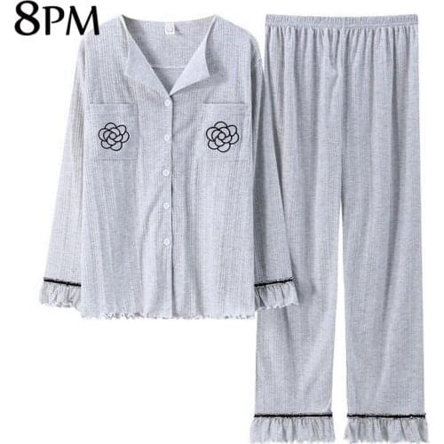 New Cotton Pajamas Set 13 Colors Long-sleeve Pants Pyjamas Soft Comfort Home Suit Simple Lovely Style Home Wear ouc1139