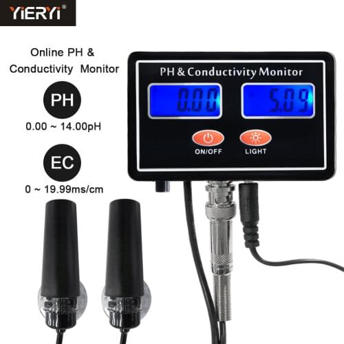 2 in 1 EC PH Meter Water Quality Purity Acidity Conductivity Tester Digital Monitor Device for Aquarium Pool EU/US Plug Power