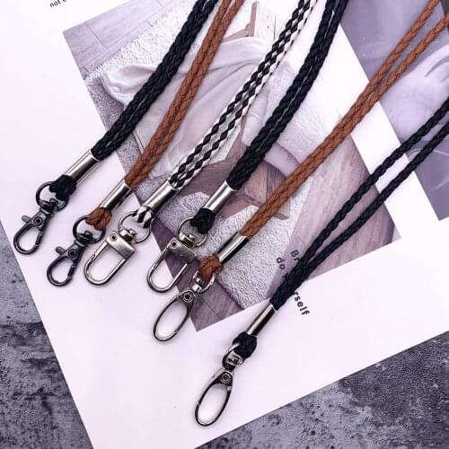High quality Leather Rope PU Braided Straps For Keys Lanyard Mobile Keychains Neck Straps Anti-theft Mobile Phone Chain Lanyards