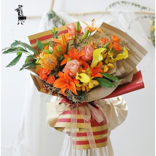 Flower Gift Wrapping Paper Gold Side Handmade Craft Paper Party Gift Wrapping Romatic English Print Paper