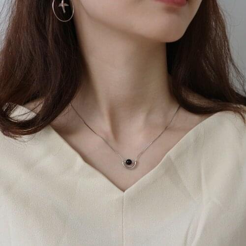 Authentic 925 Sterling silver Black Agate Geometric Pendant necklace FINE jewelry X126