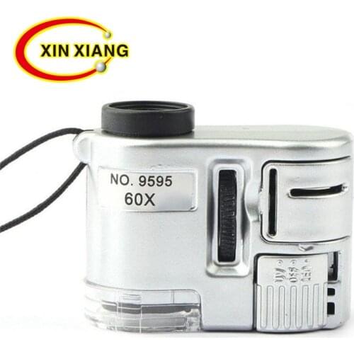Portable Mini Illuminated Magnifier Lamp 60X Backlit Magnifying Glass Strap Pocket Jewelry Loupe LED Microscope Optical Len Lupa
