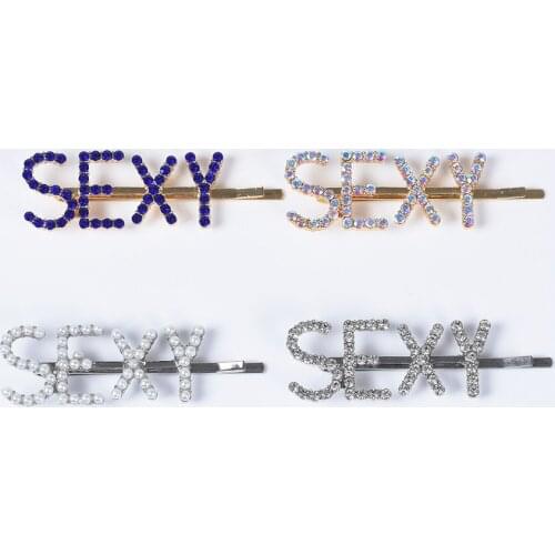 Luxury Crystal Letter SEXY Hairpins Woman Hair Ornaments Rhinestone Pearl Hair Clips Elegant Wedding Bridal Hair pins For Women