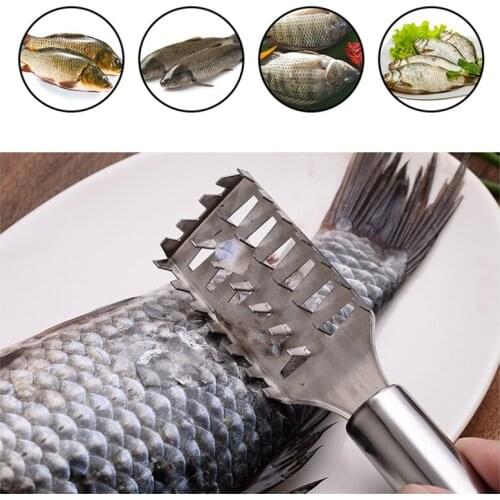 Stainless Steel Fish Scale Fish Scales Fishing Cleaning Remover Kitchen Gadget Knife Scaler Brush Seafood Kitchen Accessories