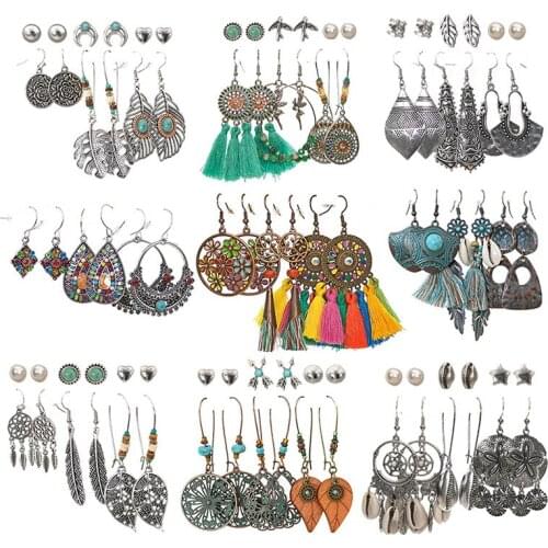 Серьги 2021 тренд Bohemian Boho Earrings Set Drop Earrings For Women Fashion Tassel Earrings pendientes mujer moda серьги