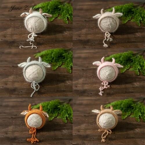 New Year Newborn Year of the Ox Cute Model Photograph Cow Horn Ear Cap Photography Props Hat Multicolor