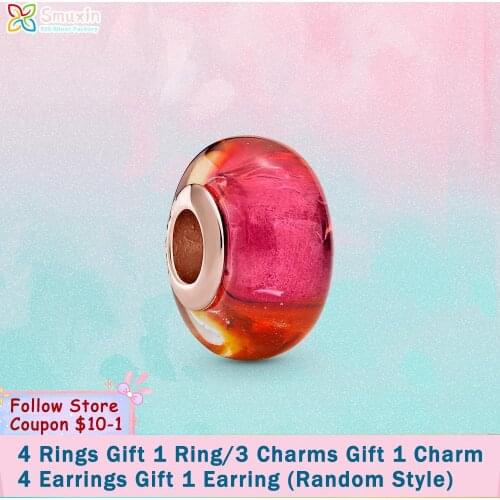 Smuxin 925 Sterling Silver Charm Glittering Sunset Murano Glass Charm fit Original Pandora Bracelets for Women Jewelry Making