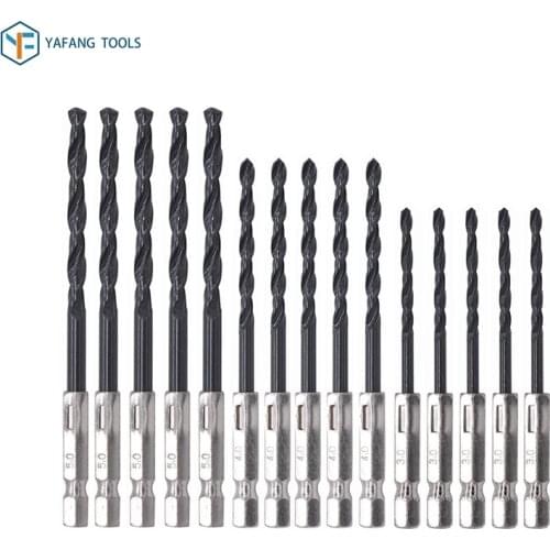 15pcs/set Twist Drill Bit 3.0mm 4.0mm 5.0mm Black Coated Tools HSS Gun Drill Bit 1/4" Hex Shank Woodworking Plastic Hole Cutter
