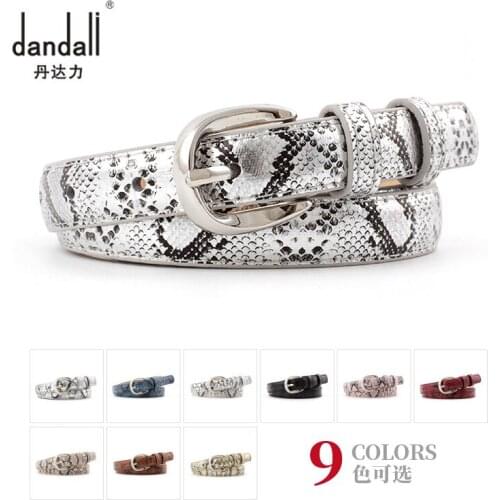 Snake Skin Print Thin Belts For Women Luxury Designer Brand Gold Square Pin Buckle Waistband Elegant Female Leather Belt