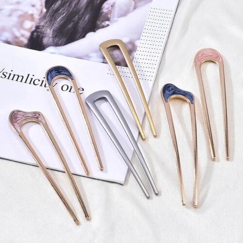 Multicolor Simple Fashion Temperament Alloy U Shape Sticks Ladies Hair Shell Paper Hairpin Tools Headwear Women Accessories