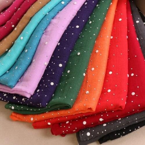 Women beads scarf plain cotton scarves pearls hijabs studs silver pearls pashmina bandana muslim head hijab foulard 20pcs/lot