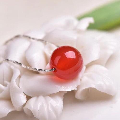 Natural 925 sterling silver necklace collocation red agate beads simple retro pendant temperament jewellery fashion for woman
