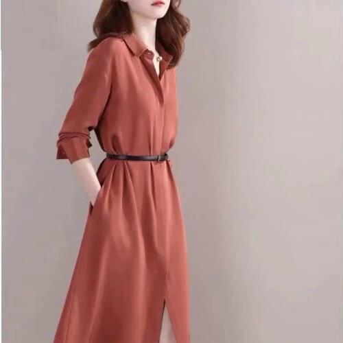 New 2021 Autumn Women Long Sleeve Shirt Dress Solid Fashion Elegant Single-breasted Loose Office Work Casual Blouse Dresses