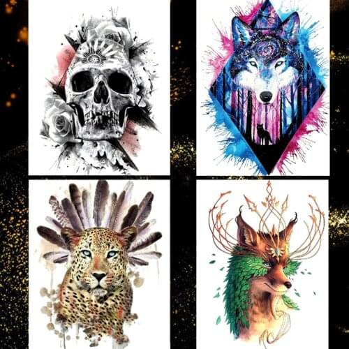 1 PCS Large Waterproof Temporary Tattoo Stickers for Men Arm Body Art Wolf Skull Fake Tattoo Women Flash Tattoos Henna 15.5*21cm
