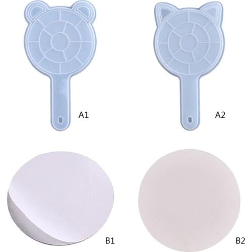 13MC Handheld Cute Cats/Bear Ears Cosmetic Mirrors Crystal Epoxy Resin Mold Silicone Mould DIY Crafts Decorations Tool