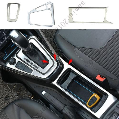 3pcs Stainless Gear shift Panel+Cup Holder Frame Cover Trim For Ford Focus 15-17
