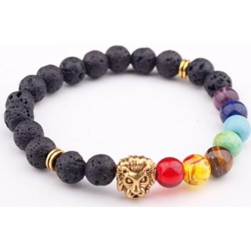 8mm black multicolor Agate Onyx Chakra Healing Reiki Buddha Yoga Bracelet elastic adjustable Volcanic Stone Bangles iik3f