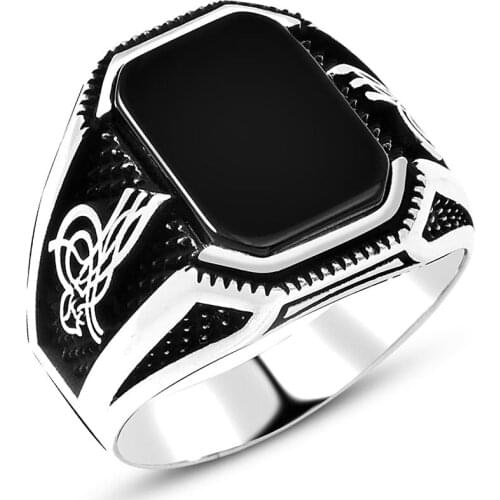 925 sterling Silver Onyx Stone and Monogram Ring-2