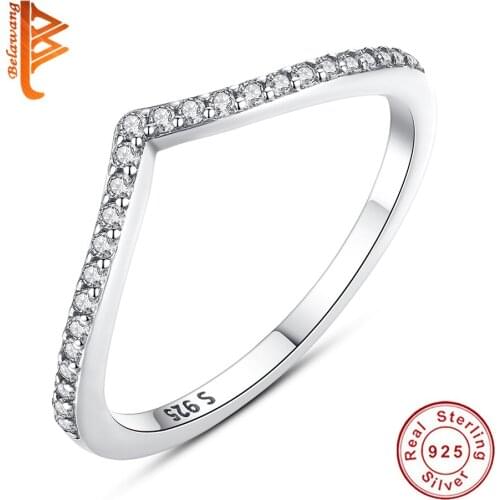 BELAWANG 100% 925 Sterling Silver Water Droplet Clear CZ Finger Rings for Women Wedding Engagement Jewelry Girlfriend Gift