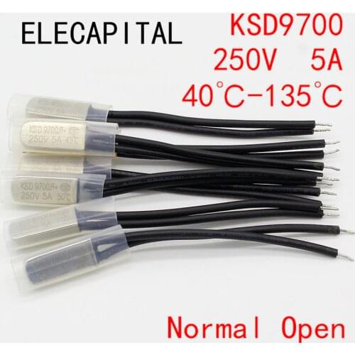 2PCS KSD9700 250V 5A Bimetal Disc Temperature Switch N/O Thermostat Thermal Protector 40~135 degree centigrade